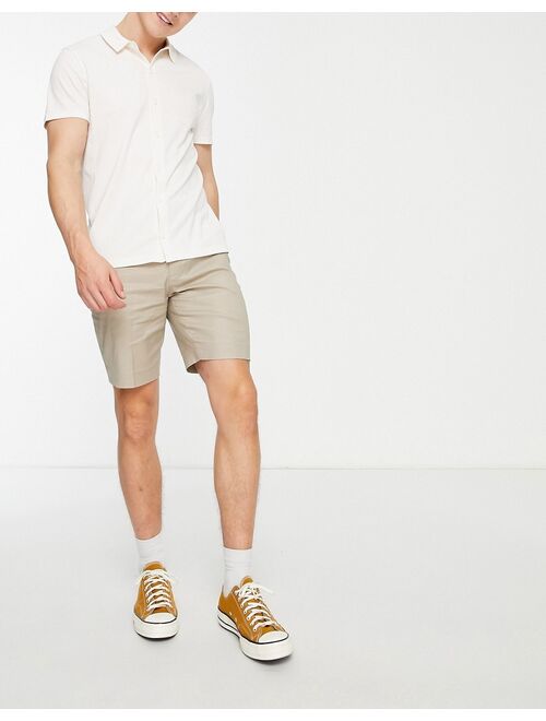 ASOS DESIGN skinny linen mix smart shorts in stone