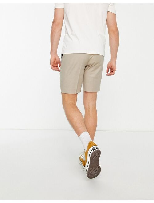 ASOS DESIGN skinny linen mix smart shorts in stone