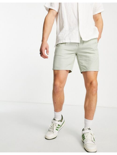 ASOS DESIGN linen cigarette shorts in light khaki