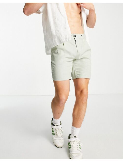 ASOS DESIGN linen cigarette shorts in light khaki