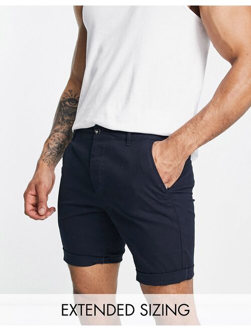 ASOS DESIGN skinny chino shorts in navy