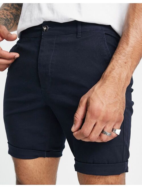 ASOS DESIGN skinny chino shorts in navy