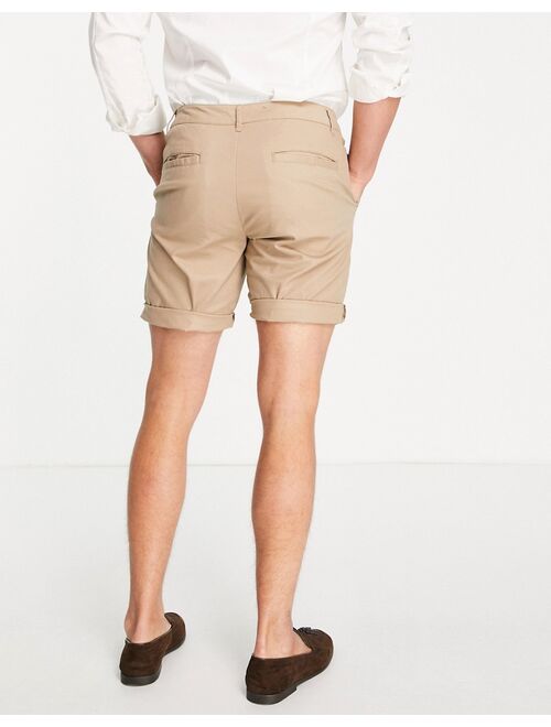 ASOS DESIGN slim chino shorts in stone