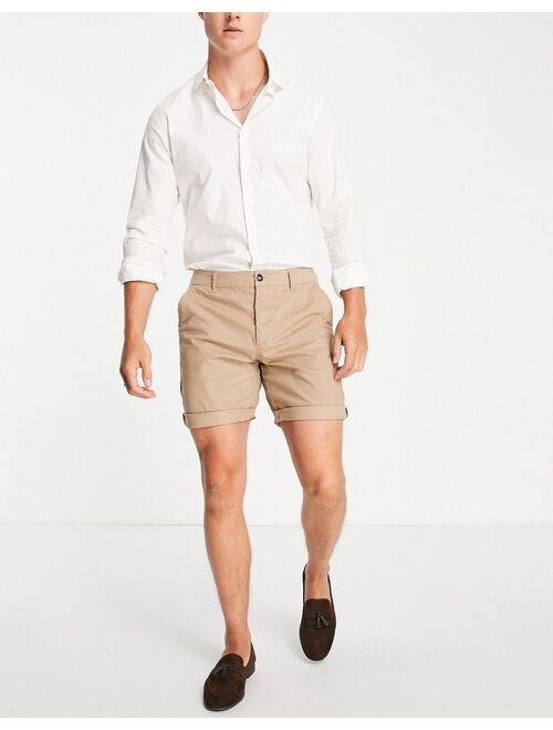 ASOS DESIGN slim chino shorts in stone