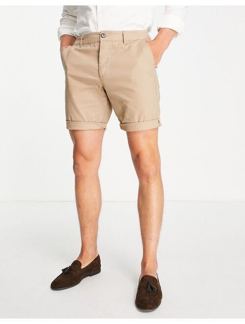 ASOS DESIGN slim chino shorts in stone