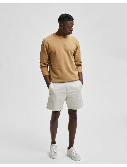 Selected Homme organic cotton blend slim chino shorts in light stone