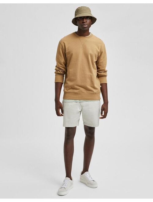 Selected Homme organic cotton blend slim chino shorts in light stone