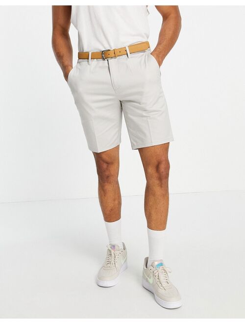 River Island slim belted chino shorts in stone