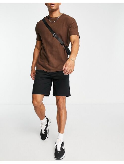 Pull&Bear relaxed elastic chino shorts in black