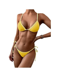 Women's Whip Stitch Textured String Triangle Bikini Set Two Piece Swimsuit