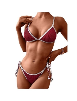 Women's Whip Stitch Textured String Triangle Bikini Set Two Piece Swimsuit