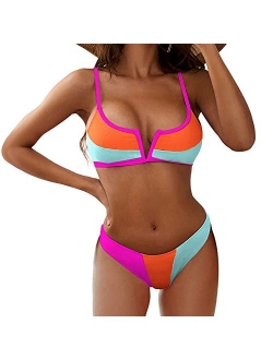 Women's V-Wire Padded Ribbed High Cut Cami Bikini Set Two Piece Swimsuit