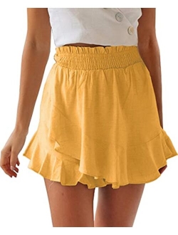 LETSRUNWILD Women's Mini Skirt Skort Ruffle Trendy Beach Cotton High Waisted Flowy Wrap Shorts for Summer