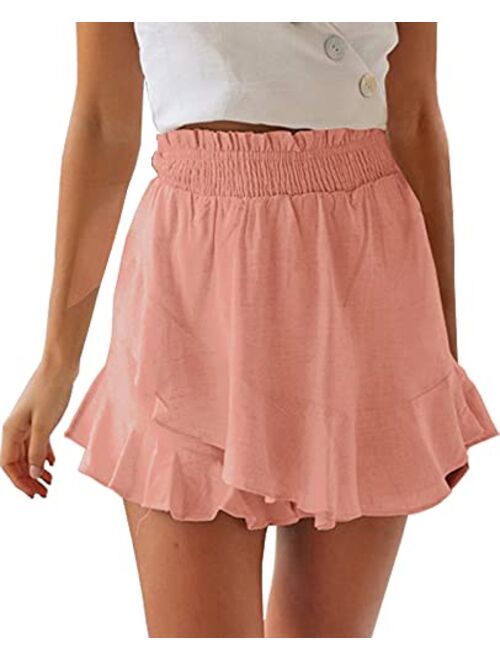 LETSRUNWILD Women's Mini Skirt Skort Ruffle Trendy Beach Cotton High Waisted Flowy Wrap Shorts for Summer