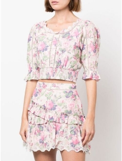 floral-print cropped cotton blouse