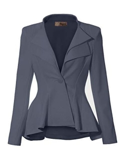 Hybrid & Company Women Double Notch Lapel Sharp Shoulder Pad Office Blazer