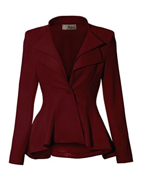 Hybrid & Company Women Double Notch Lapel Sharp Shoulder Pad Office Blazer