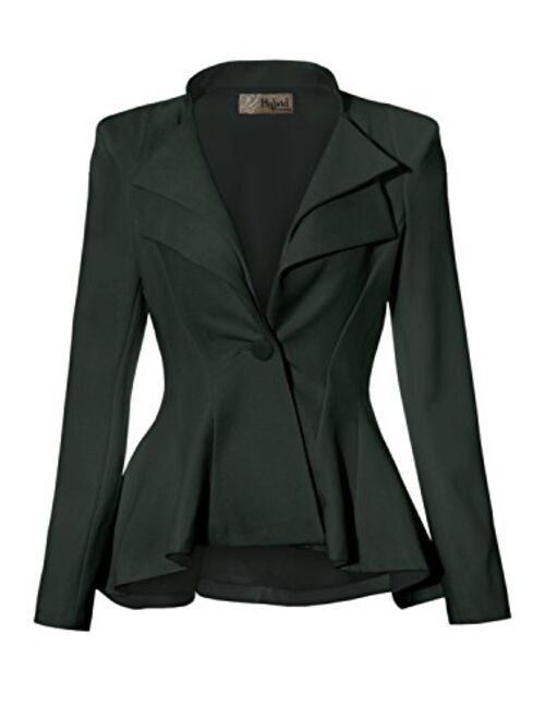 Hybrid & Company Women Double Notch Lapel Sharp Shoulder Pad Office Blazer