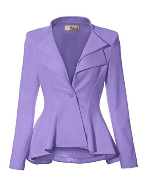 Hybrid & Company Women Double Notch Lapel Sharp Shoulder Pad Office Blazer