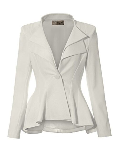 Hybrid & Company Women Double Notch Lapel Sharp Shoulder Pad Office Blazer