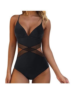 RXRXCOCO Women Front Cross Cutout One Piece Swimsuit Tummy Control High Waisted Monokini Bathing Suit