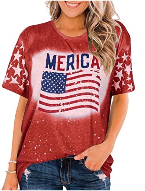 Egelexy America Flag Shirt Women 4th of July Star Stripe Patriotic Tops Independence Day Short Sleeve T Shirts