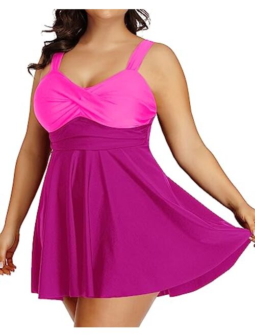 Aqua Eve Plus Size Tankini Swimsuits for Women Two Piece Bathing Suits Flowy Swim Dress with Shorts