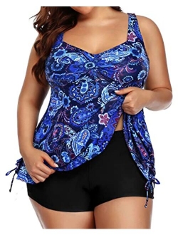 Aqua Eve Women Plus Size Tankini Swimsuit Two Piece Flowy Swimdress Bathing Suits with Shorts