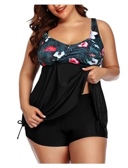 Aqua Eve Women Plus Size Tankini Swimsuit Two Piece Flowy Swimdress Bathing Suits with Shorts