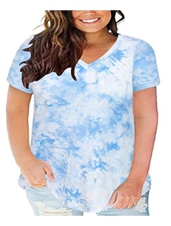 CARCOS Womens Plus Size Tops Short Sleeve Shirts V Neck Tunic Floral/Tie Dye/Solid Summer Tees XL-5X