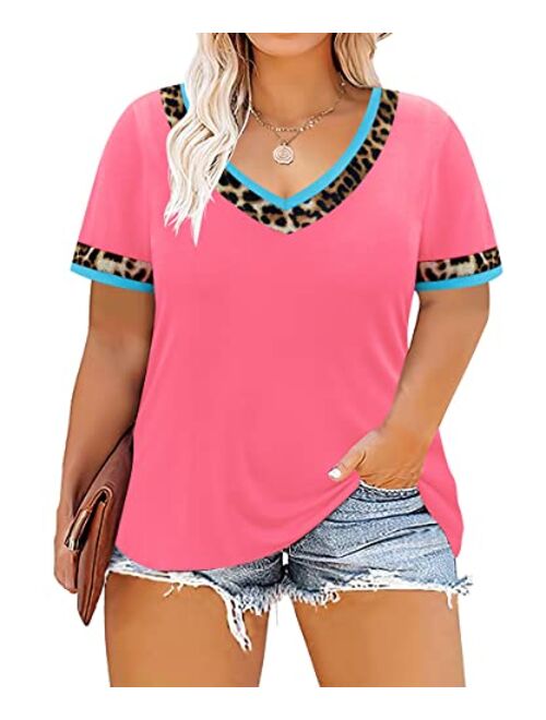 CARCOS Womens Plus Size Tops Short Sleeve Shirts V Neck Tunic Floral/Tie Dye/Solid Summer Tees XL-5X