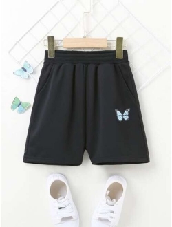 Girls Butterfly Print Slant Pockets Shorts