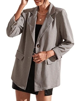 Women's Long Sleeve Lapel Button Pop Art Print Work Office Blazer