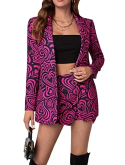 Women's Long Sleeve Lapel Button Pop Art Print Work Office Blazer