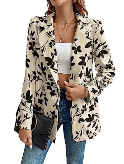 Women's Long Sleeve Lapel Button Pop Art Print Work Office Blazer