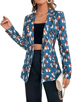 Women's Long Sleeve Lapel Button Pop Art Print Work Office Blazer