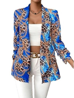 Women's Long Sleeve Lapel Button Pop Art Print Work Office Blazer