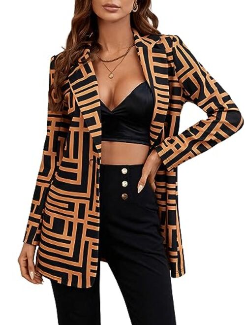 Floerns Women's Long Sleeve Lapel Button Pop Art Print Work Office Blazer