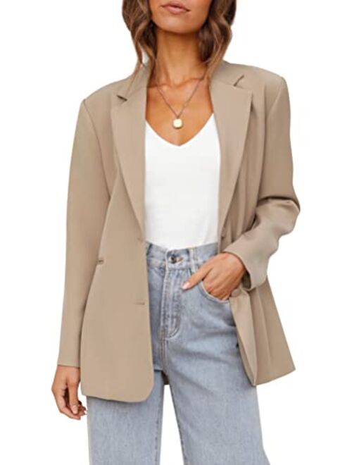 Tymidy Women's Casual Blazers Long Sleeve Oversized Open Front Business Lapel Button Work Office Jackets