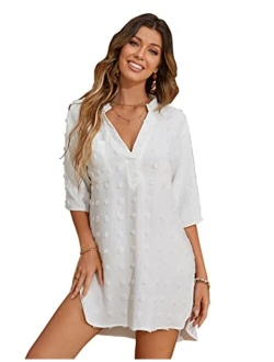 Womens Swimsuit Coverups White Chiffon Bikini Swimwear Beach Cover Up Dress Shirt