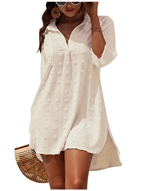 Blooming Jelly Womens Swimsuit Coverups White Chiffon Bikini Swimwear Beach Cover Up Dress Shirt