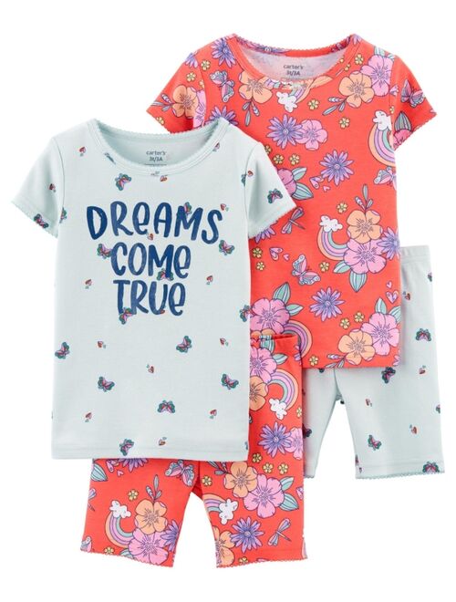 Carter's Toddler Girls 4-Piece Snug Fit T-shirt and Shorts Pajama Set