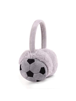 JIAHG Boys Girls Cute Cartoon Football Winter Warm Earmuffs Soft Faux Fur Ear Warmers Kids Outdoor Thermal Comfy Plush Ear Muffs