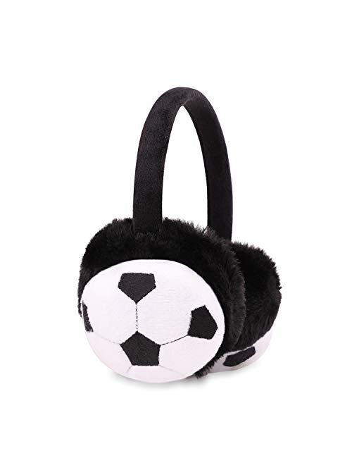 JIAHG Boys Girls Cute Cartoon Football Winter Warm Earmuffs Soft Faux Fur Ear Warmers Kids Outdoor Thermal Comfy Plush Ear Muffs