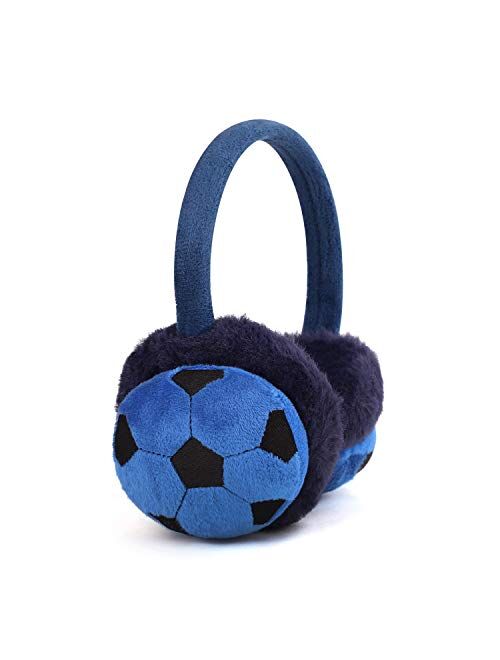 JIAHG Boys Girls Cute Cartoon Football Winter Warm Earmuffs Soft Faux Fur Ear Warmers Kids Outdoor Thermal Comfy Plush Ear Muffs