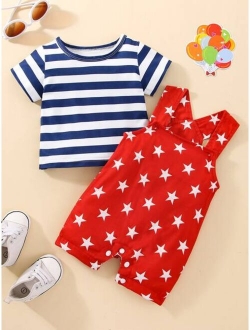 Baby Striped Tee Star Print Overall Jumpsuit