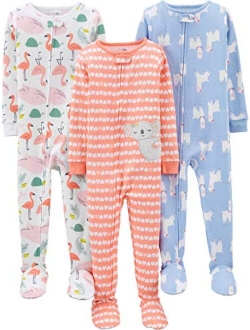 Toddlers and Baby Girls' Snug-Fit Footed Cotton Pajamas, Pack of 3