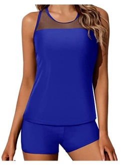 Yonique Tankini Swimsuits for Women with Shorts Athletic Two Piece Bathing Suits Racerback Tank Tops Swimwear