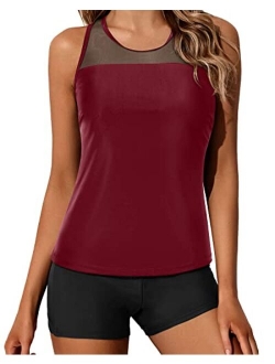 Yonique Tankini Swimsuits for Women with Shorts Athletic Two Piece Bathing Suits Racerback Tank Tops Swimwear