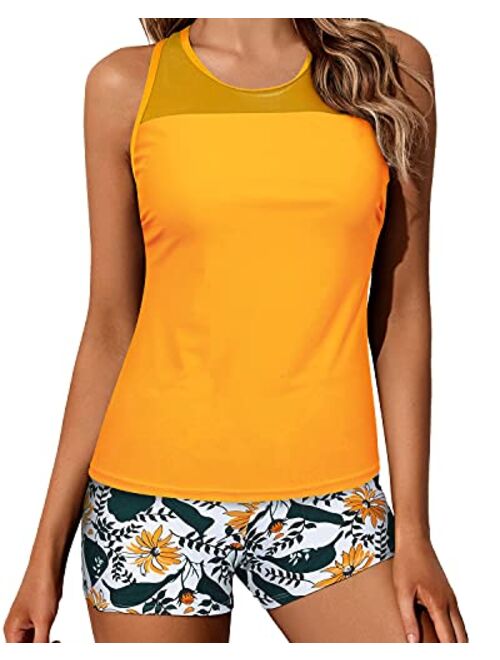 Yonique Tankini Swimsuits for Women with Shorts Athletic Two Piece Bathing Suits Racerback Tank Tops Swimwear